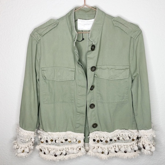 Zara Jackets & Blazers - Zara Utility Military Jacket Fringe Pompom
